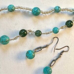 Turquoise and Green Beaded Necklace & Earring Set w/ Jewelry Gift Box